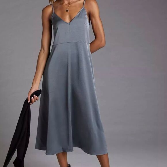 NWT Anthropologie Daily Practice Slip Dress Satin Petite Small Teal Green $120.0 - Picture 1 of 6
